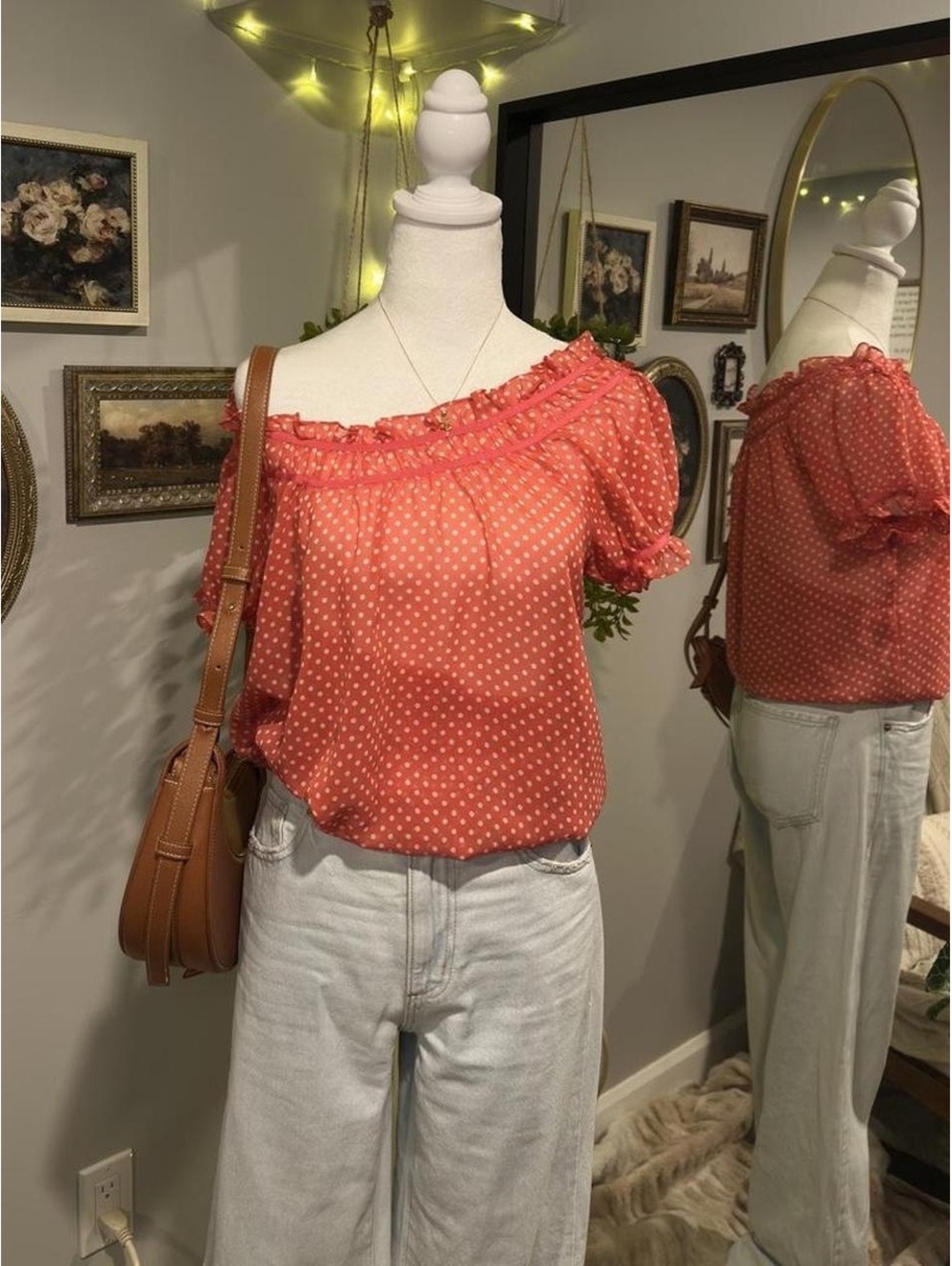Y2K Polka Dot Off Shoulder Blouse ❤️